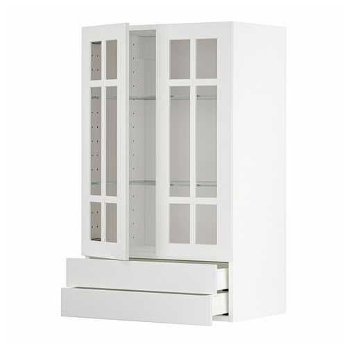 METOD / MAXIMERA Wall cab w 2 glass doors/2 drawers, white/Stensund white, 60x100 cm