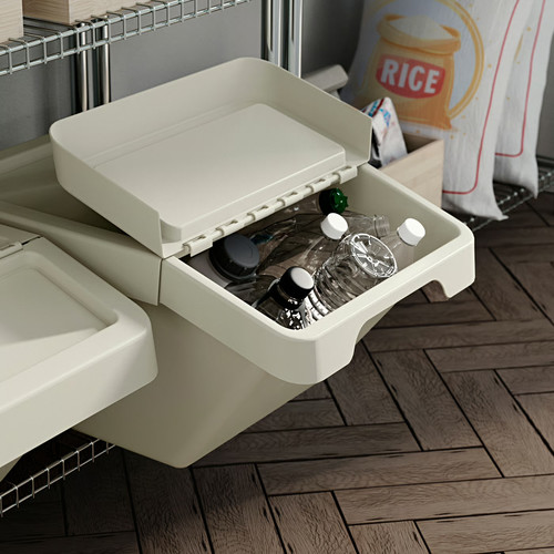 SORTERA Sorting bin with lid, beige, 37 l
