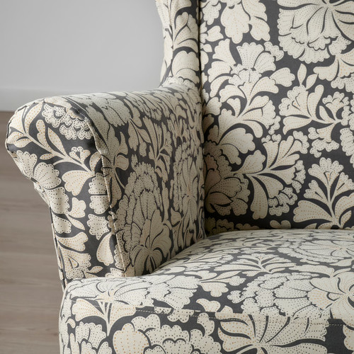 STRANDMON Slipcover for wing chair, Ribersborg dark grey/beige