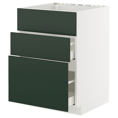 METOD / MAXIMERA Base cab f hob/int extractor w drw, white/Havstorp deep green, 60x60 cm