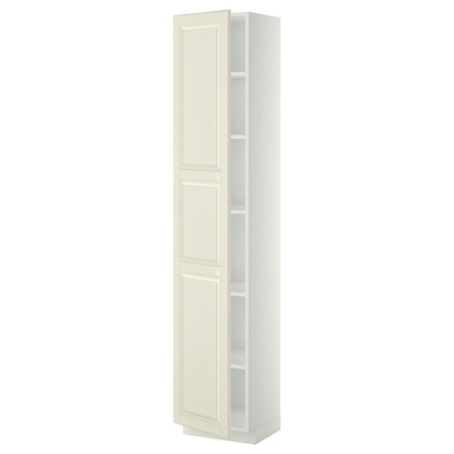 METOD High cabinet with shelves, white/Bodbyn off-white, 40x39.5x208 cm