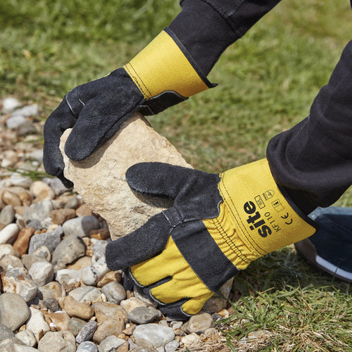 Heavy-Duty Gardening Work Gloves, Size L, cotton/leather