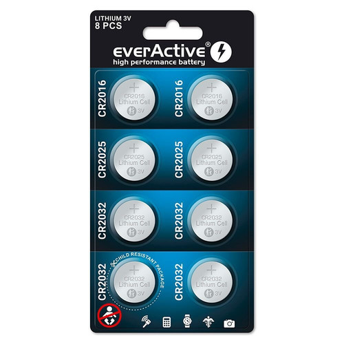 EverActive Lithium Batteries 3V, 8 pack