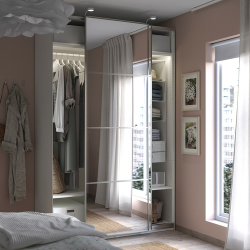 PAX / AULI Wardrobe with sliding doors, white/mirror glass, 150x66x236 cm