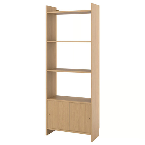 LÅDMAKARE Storage combination w sliding doors, with 3 shelves/oak effect, 81x35x212 cm