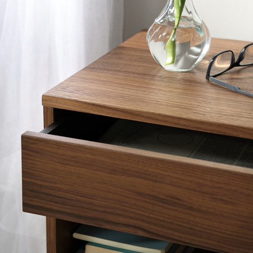 VIKHAMMER Bedside table, walnut veneer, 40x39 cm