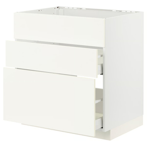 METOD / MAXIMERA Base cab f sink+3 fronts/2 drawers, white/Vallstena white, 80x60 cm