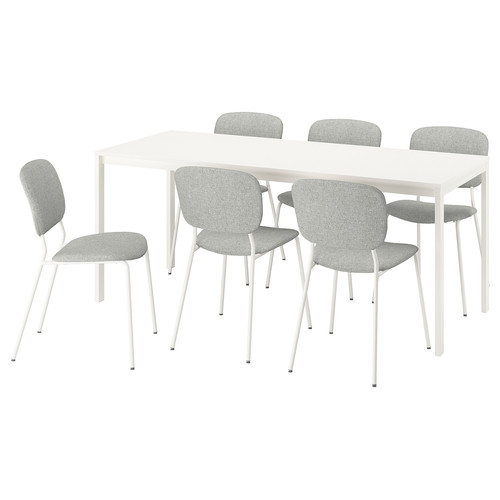 VIHALS / VIHALS Table and 6 chairs, white/white Tibbleby beige-grey, 120/180x74 cm
