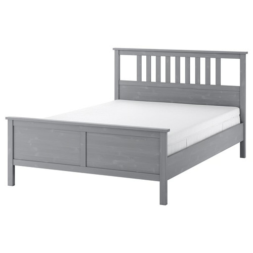 HEMNES Bed frame with mattress, grey stain/Åkrehamn medium firm, 140x200 cm
