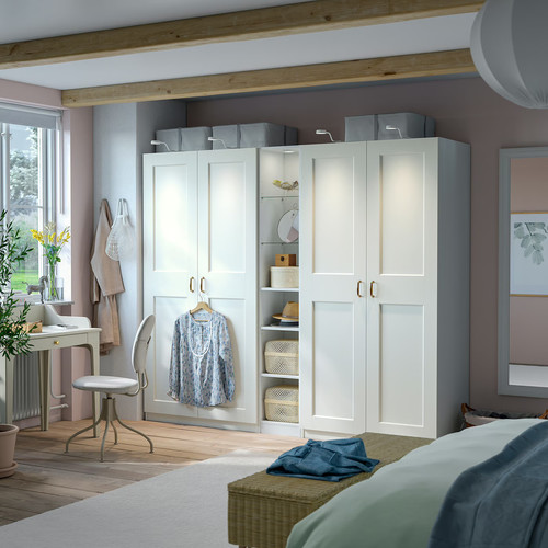 PAX / GRIMO Wardrobe combination, white white/white, 235x60x201 cm