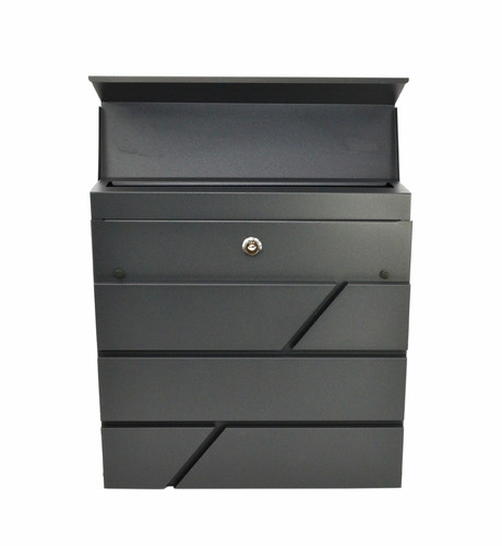 Modern Wall-Mount Letterbox, Black, 370x370x105mm