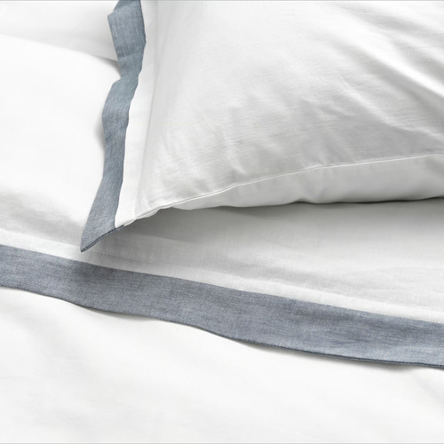 TÅTELSMYGARE Duvet cover and 2 pillowcases, white/blue, 200x200/50x60 cm