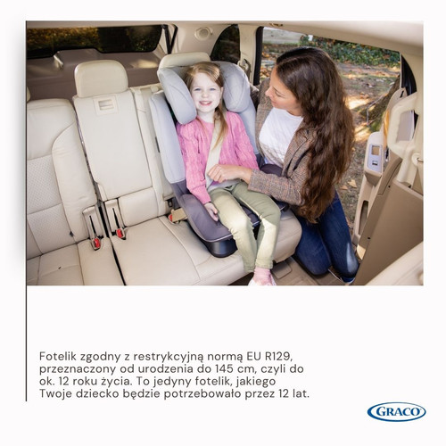 Graco 2in1 Convertible Car Seat SlimFit R129 Iron 40-145cm / 0-12y