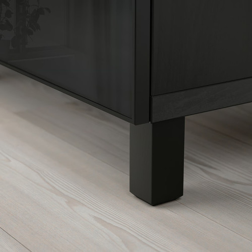 BESTÅ Storage combination with drawers, black-brown, Selsviken/Stubbarp high-gloss/black smoked glass, 180x42x74 cm