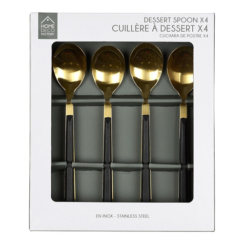 Set of 4 Dessert Spoons, gold/black