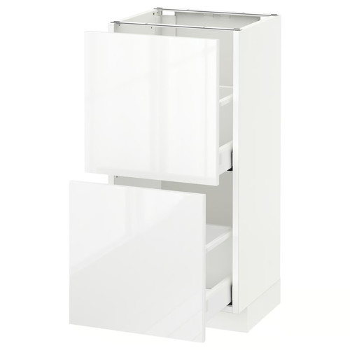 MAXIMERA/METOD Base cabinet with 2 drawers, white, Ringhult high-gloss white, 40x37 cm