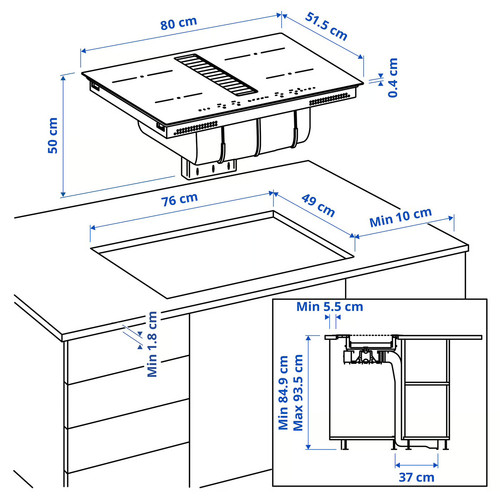 TÄCKNAN Ind hob/int extractor w recirc kit, IKEA 300/black