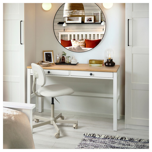 HEMNES Desk with 2 drawers, white stain/light brown, 120x47 cm