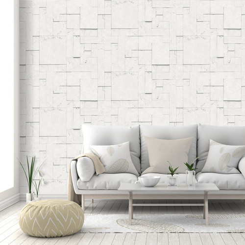 GoodHome Vinyl Wallpaper on Fleece Emer, white
