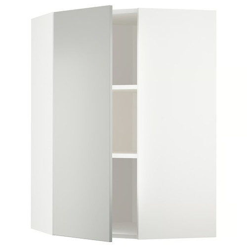 METOD Corner wall cabinet with shelves, white/Havstorp light grey, 68x100 cm