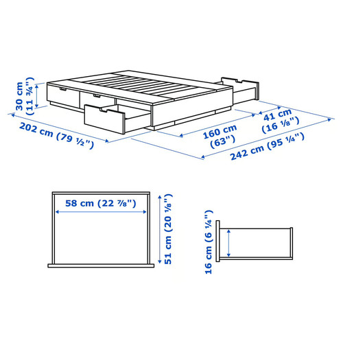 NORDLI Bed frame with storage and mattress, white/Valevåg extra firm, 160x200 cm