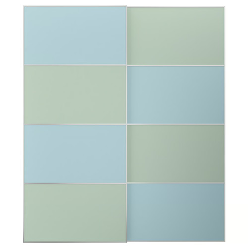 MEHAMN Pair of sliding doors, aluminium double sided/light blue light green, 200x236 cm