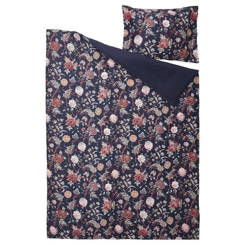 NÄSSELKLOCKA Duvet cover and pillowcase, dark blue/multicolour, 150x200/50x60 cm