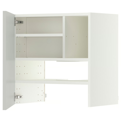 METOD Wall cb f extr hood w shlf/door, white/Aspudden light grey, 60x60 cm