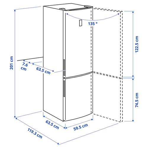 VÄLGÅNG Fridge/freezer, IKEA 700 freestanding/stainless steel colour, 246/83 l