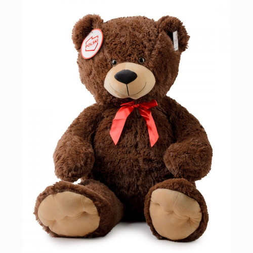 Soft Plush Toy Teddy Bear with Red Bow, dark brown