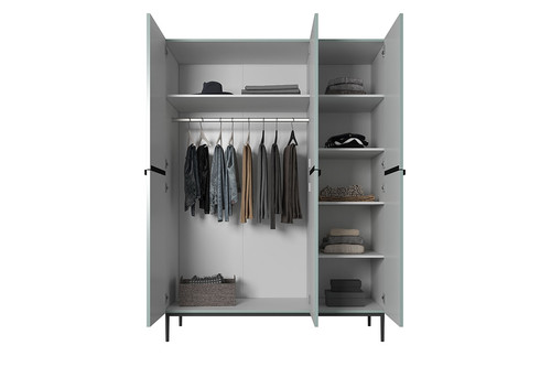 Wardrobe Nicole 150 cm, sage, black handles and legs