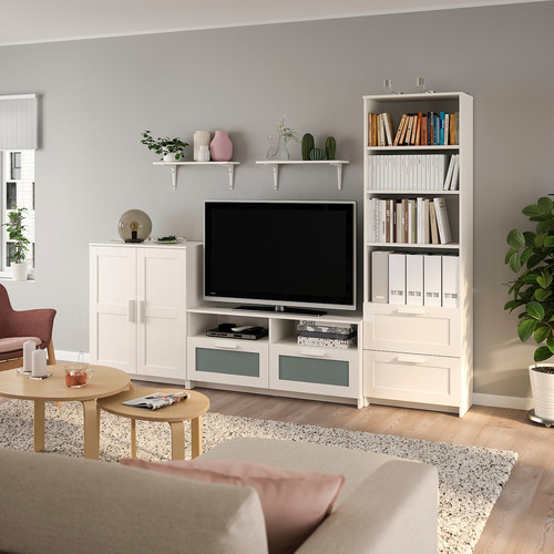 BRIMNES / BURHULT TV storage combination, white, 258x41x190 cm