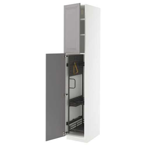 METOD High cabinet with cleaning interior, white/Bodbyn grey, 40x60x220 cm