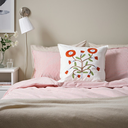 FACELIOR Cushion cover, white/embroidery dark orange, 50x50 cm