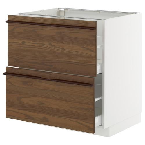 METOD/MAXIMERA Base cb 2 fronts/2 high drawers, white/Stensta dark brown ash veneer, 80x60 cm
