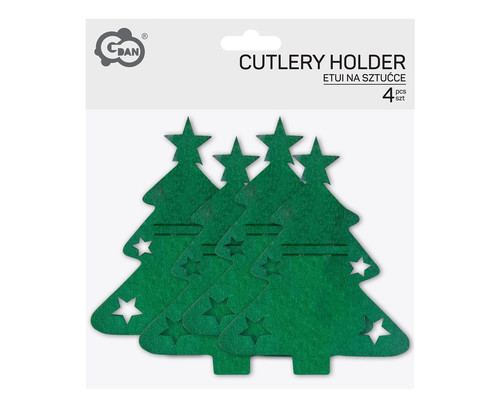 Christmas Tree Cutlery Pouches, Green, Set of 4