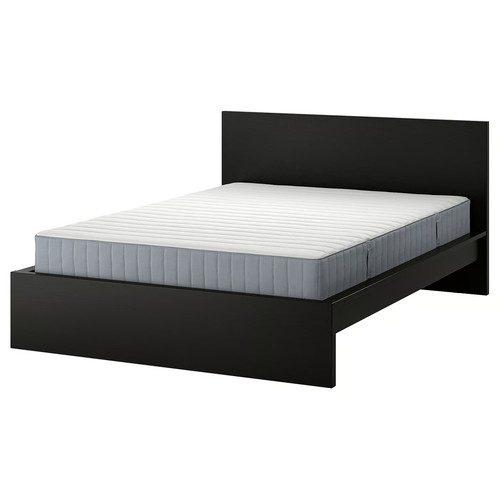MALM Bed frame with mattress, black-brown/Valevåg extra firm, 160x200 cm