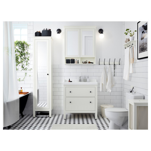 HEMNES / RÄTTVIKEN Wash-stand with 2 drawers, white, Runskär tap, 82x49x89 cm