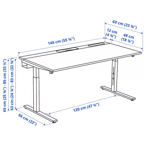 MITTZON Desk, birch veneer/white, 140x60 cm