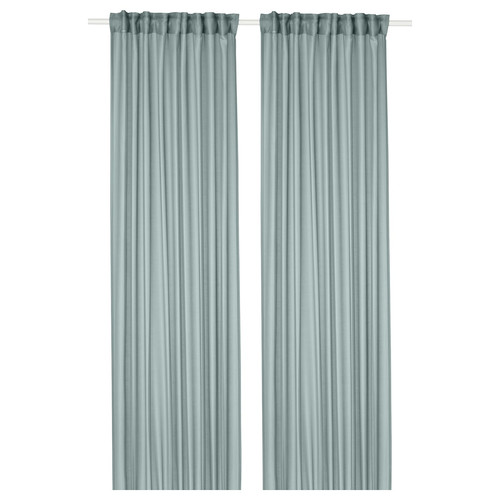 STENFRÖ Sheer curtains, 1 pair, turquoise/with heading tape, 145x300 cm