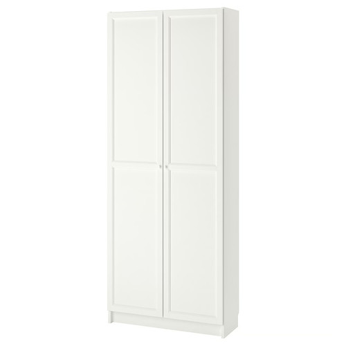 BILLY / OXBERG Bookcase with doors, white, 80x42x202 cm