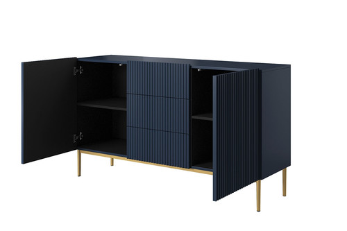 Cabinet with 2 Doors & 3 Drawers Nicole 150cm, dark blue/gold legs