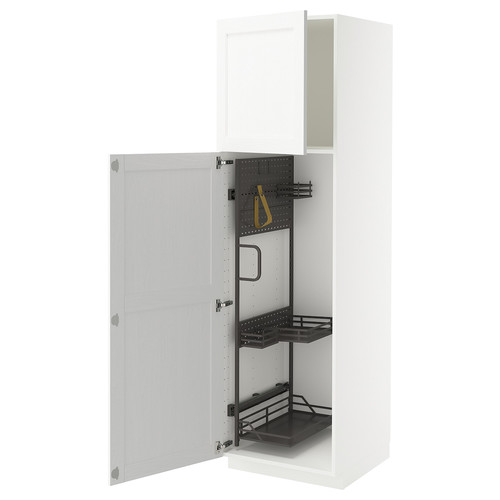 METOD High cabinet with cleaning interior, white Enköping/white wood effect, 60x60x200 cm