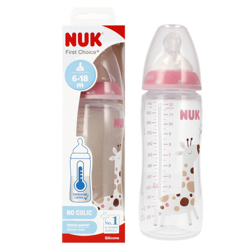 NUK First Choice Plus Baby Bottle with Temperature Control 300ml 6-18m, pink