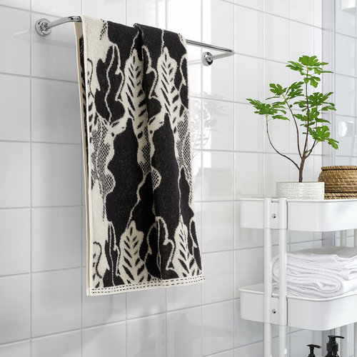 FRÖDD Hand towel, black/leaf, 50x100 cm
