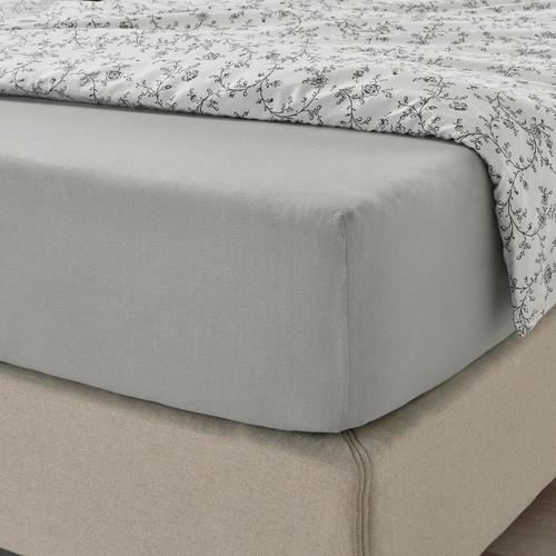 VÅRVIAL Fitted sheet, light grey, 120x200 cm