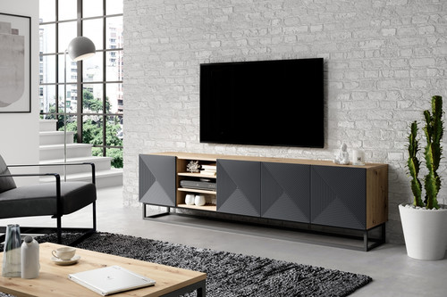 TV Cabinet Asha with Shelves 200 cm, metal legs, artisan/rivier stone mat