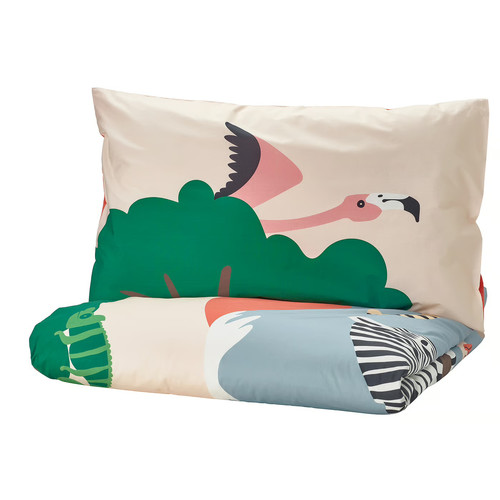 SANDLÖPARE Duvet cover and pillowcase, multicolour/savannah, 150x200/50x60 cm