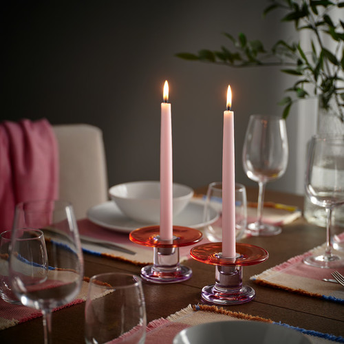 KLOKHET Unscented taper candle, light pink, 25 cm