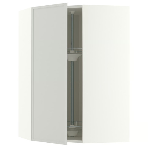 METOD Corner wall cabinet with carousel, white/Aspudden light grey, 68x100 cm